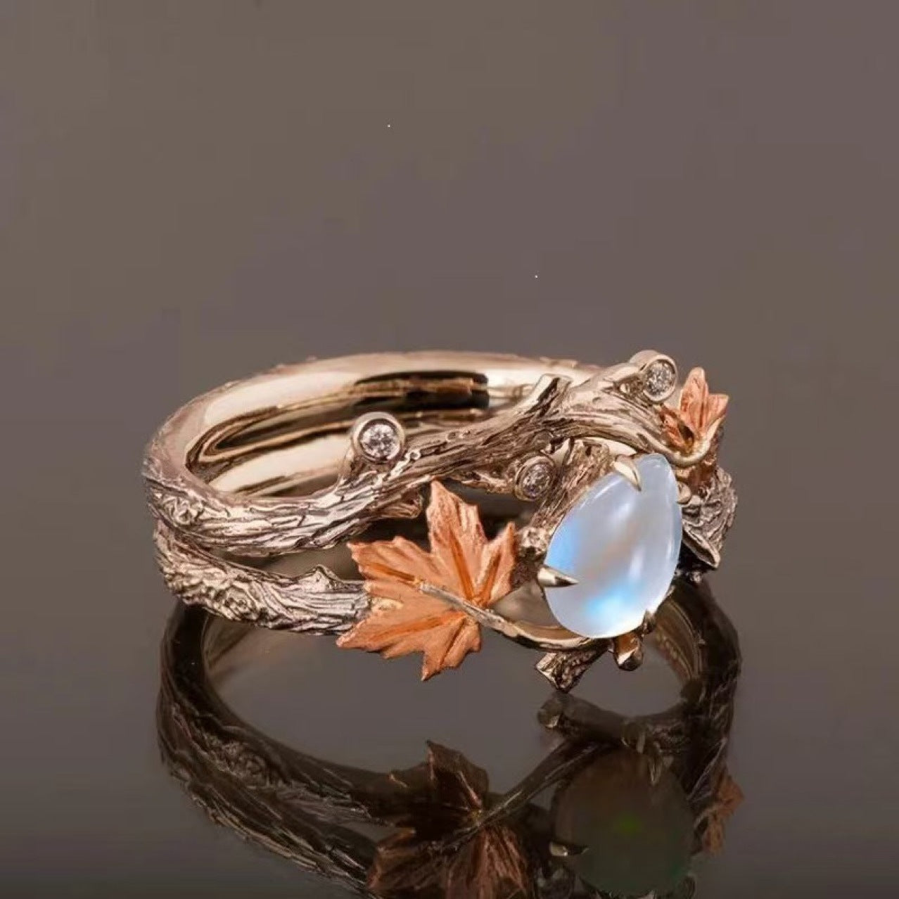 Female Creative Retro Silver Branch Maple Leaf Ring