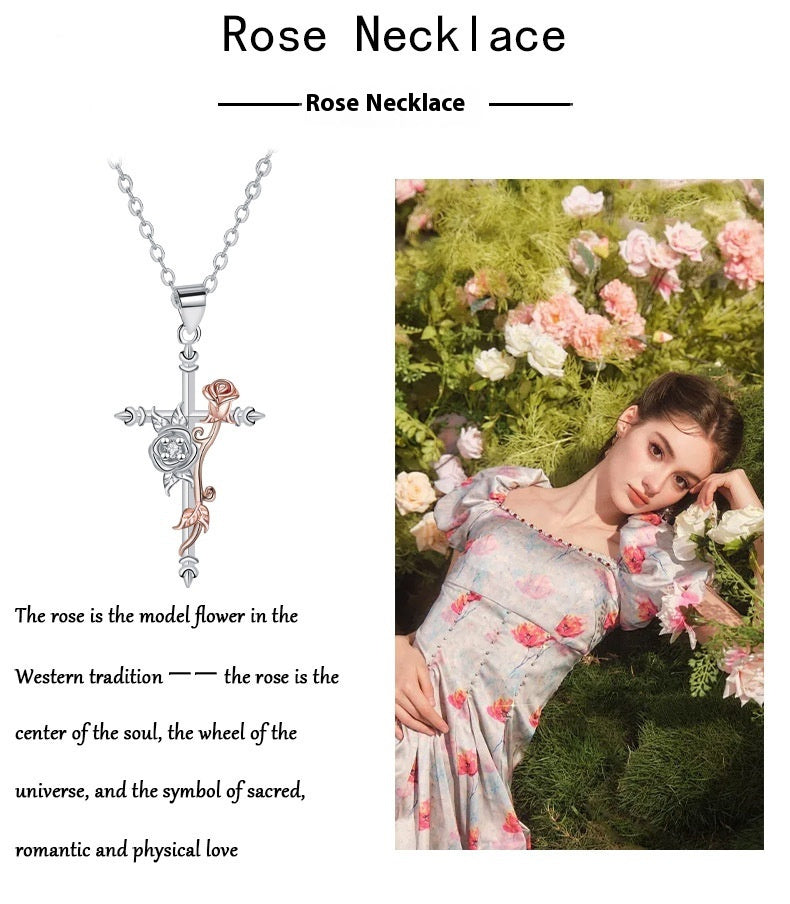 Cross Pendant Rose Necklace Gift