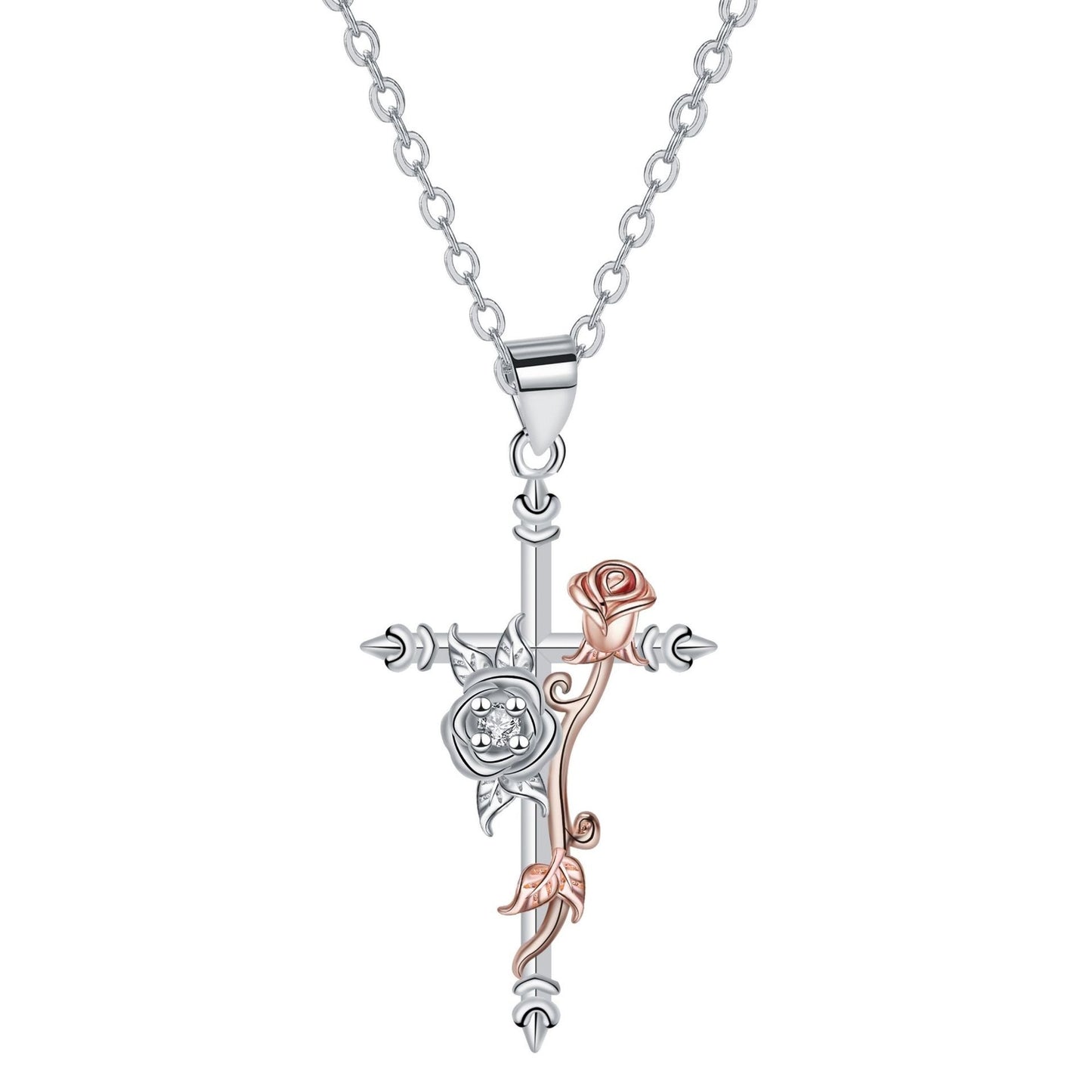 Cross Pendant Rose Necklace Gift