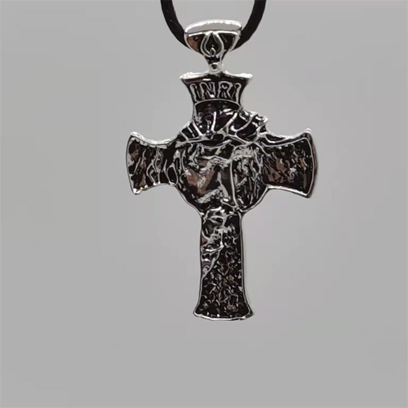 Cross necklace leather rope