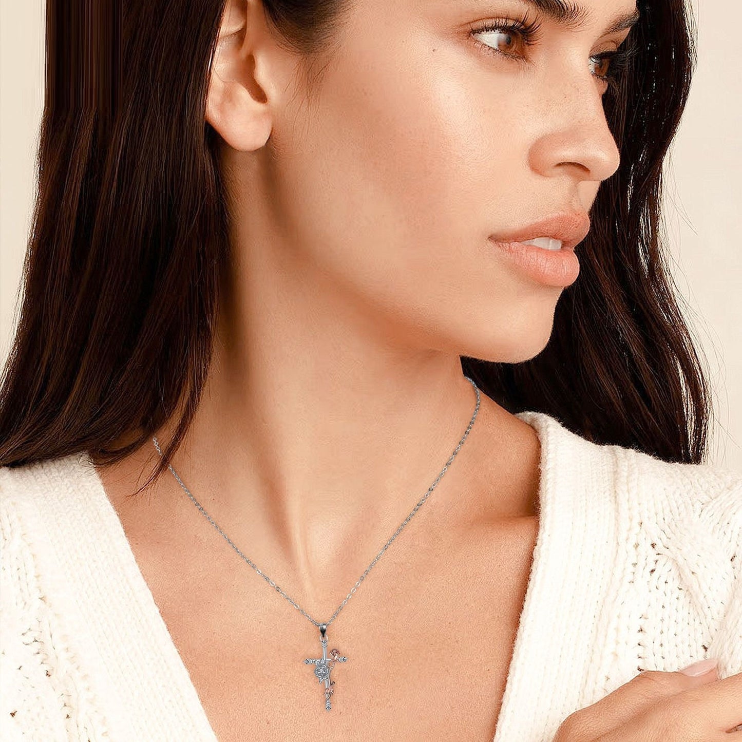Cross Pendant Rose Necklace Gift