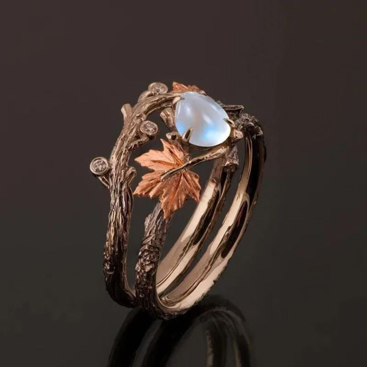 Female Creative Retro Silver Branch Maple Leaf Ring
