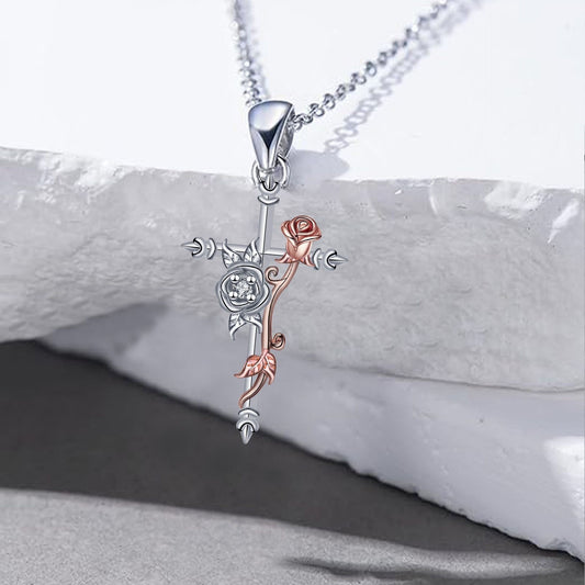 Cross Pendant Rose Necklace Gift