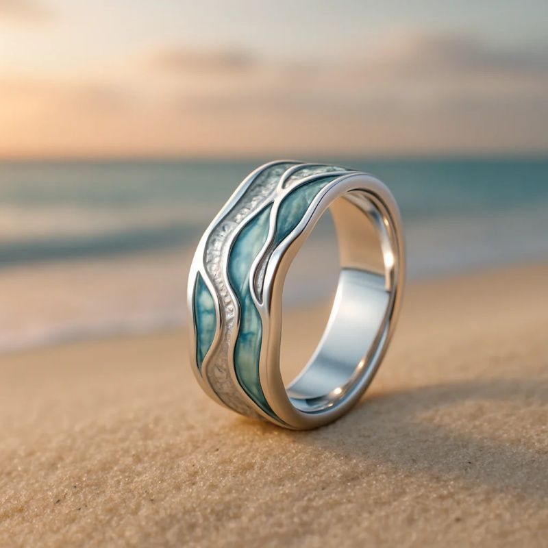 Beach Wave Series Ring Design Aurora Ocean Holiday Style Jewelry