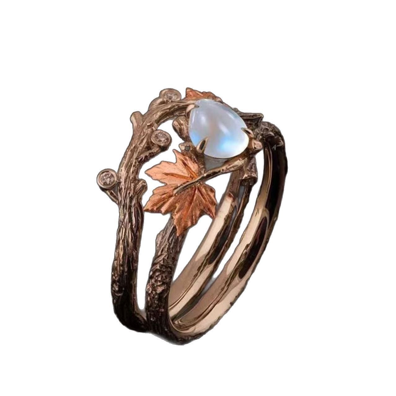 Female Creative Retro Silver Branch Maple Leaf Ring